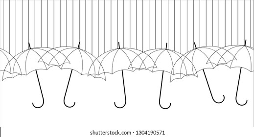 Row of contour umbrellas and rain seamless pattern. Vector