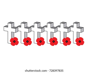 Row of Crosses with Poppies