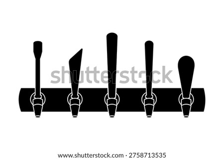 Row of draught beer taps on the bar at a pub or restaurant black silhouette vector