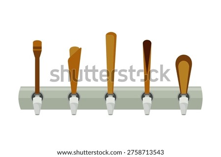 Row of draught beer taps on the bar at a pub or restaurant vector
