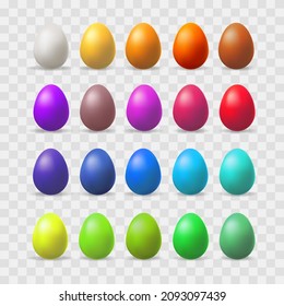 Row easter eggs. Different colors spring boiled egg set, rainbow 3d realistic easters symbol products for bright pattern coloring
