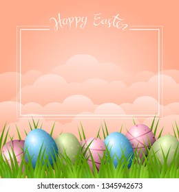 Row of Easter eggs in Fresh Green Grass - Vector