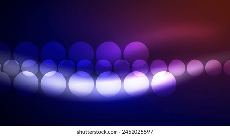 A row of electric blue and violet lights on a dark background resembling automotive lighting, creating a visual effect reminiscent of gas circling in the sky with a symmetrical composition