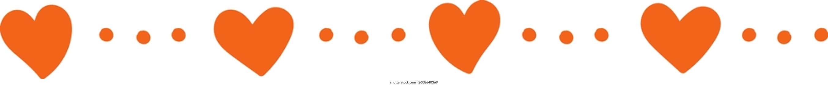 A row of evenly spaced hearts connected by dots in a simple style. The design features a repeating heart motif linked by small circles. Cartoon vector illustration.