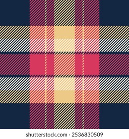 Fila de tela de fondo a cuadros, celda sin patrón de verificación. Nueva textura tartán textil de Vector de York en paleta de colores oscuros y rojos.