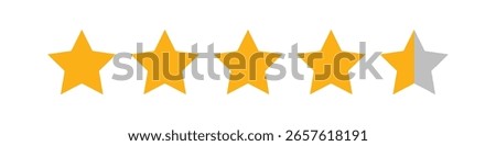 Row of five stars showing four full orange stars and one half gray, representing a 4.5 out of 5 rating for excellent customer feedback, high satisfaction, or quality review scores