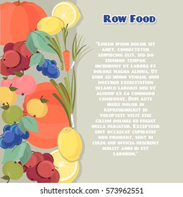 Row food menu, poster, banner, background or card. Vector illustration. Art of food and advertisement.