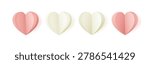 Row of four alternating pink and white paper cut hearts for valentine