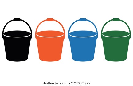 Una fila de cuatro cubos de colores vivos, negro, naranja, azul y verde, se muestra en un estilo plano.