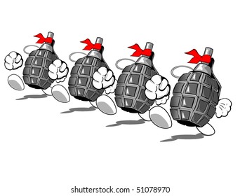 row of funny brave grenades vector