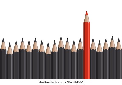 row of gray pencils with one colored red symbolizing the special one