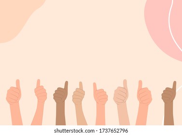 Row Of Hands Showing Thumb Up Sign Against, Many hands are holding thumbs up together.