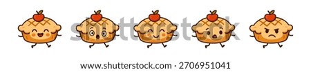 Row of Happy and Sad Apple Pie Cartoon Characters with Legs on White Background