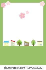 row of the house and cherry blossoms - simple template -