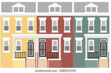 row house flat colored vector illustration