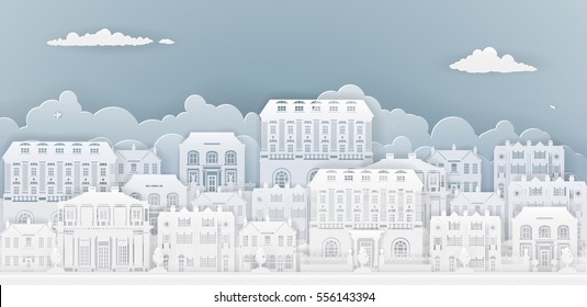 Row Of Houses And Buildings In Silhouette In Old Georgian Or Victorian Styles On A Smart Or Posh Street