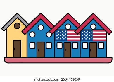 Row of Houses Clip Art House American flag vector, National Flag of use in white background