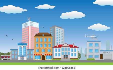 The row of houses. Vector illustration