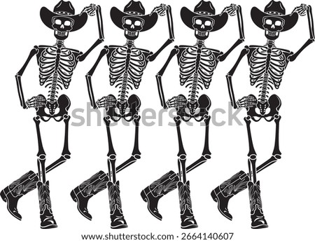 row of human skeleton western line dancing
