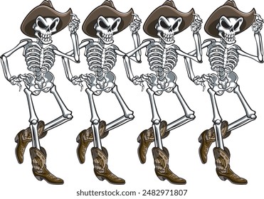 row of human skeletons western line dancing