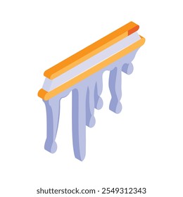 Row of icicles hanging from a roof edge in winter