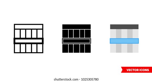Row icon of 3 types: color, black and white, outline. Isolated vector sign symbol.