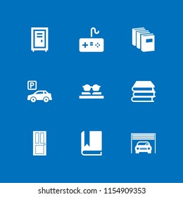 row icon. 9 row set with book, door, locker and parking vector icons for web and mobile app