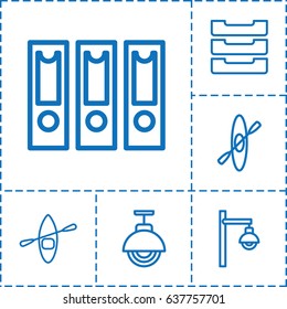 Row icon. set of 6 row outline icons such as table box, street lamp, rowing boat, rowing