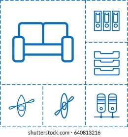 Row icon. set of 6 row outline icons such as table box, sofa, rowing boat, rowing