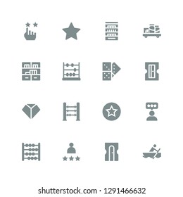 row icon set. Collection of 16 filled row icons included Rowing, Sharpener, Rating, Abacus, Rate, Sharpen, Domino, Bookshelf, Shelf, Shelves