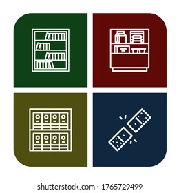 conjunto de iconos de fila. Colección de iconos de Bookcase, Shelf, Binders, Dominoes