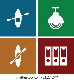 Row icons set. set of 4 row filled icons such as street lamp, rowing, rowing boat