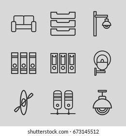 Row icons set. set of 9 row outline icons such as binder, table box, sofa, street lamp