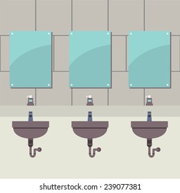 Row Of Lavatories With Mirrors Vector Illustration