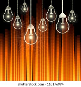 row of light bulbs with glowing