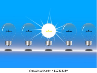 Row of light bulbs on blue background