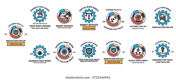 A row of logos with a gear in the middle. The logos are for different companies and organizations