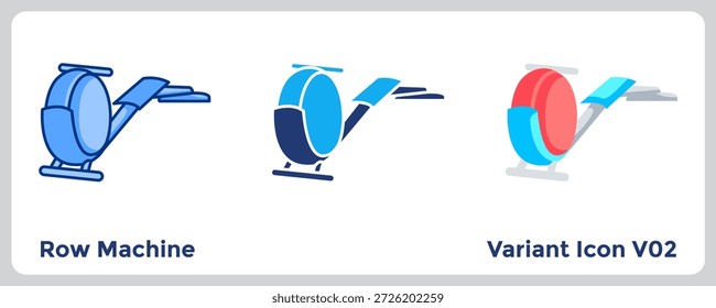 Das Row Machine-Symbol unterstützt Cardio, Ausdauer und Ganzkörper-Trainingsgrafiken. Blau, flach, im Dualtone-Stil.
