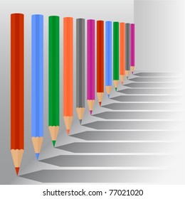 Row of many colored pencils