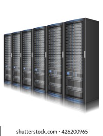 Row of network servers, illustration of data center, or super computer, EPS 10 contains transparency