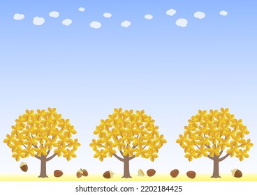 Row of oak trees under autumn sky