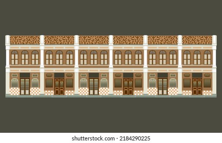 A row of  old shop houses. In vintage color mode.