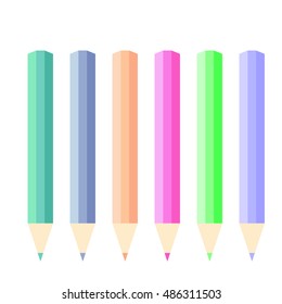 Row of pencils isolated on white background. Vector illustration