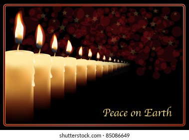 A row of photo realistic candles on a Christmas card template. "Peace on Earth' can be easily replaced with your own text. EPS10 vector format