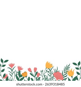 A row of pink and yellow wildflowers and foliage creates a clean frame perfect for spring and summer designs