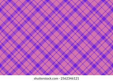 Row plaid texture tartan, folklore background check textile. Teenage vector fabric seamless pattern in pink and violet colors palette.