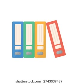 Row of red office ring binders and business document folders isolated on a white background for organized paper file storage and archive information management