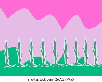 Una fila de Sansevieria con un fondo surrealista