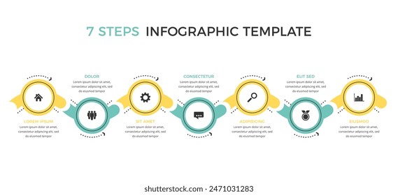 Siebenfache Kreisreihe mit Icons und Textstelle, flache Business-Infografik-Vorlage, Vektorgrafik eps10 Abbildung