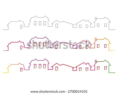 Row of Simple House Outlines in Various Colors Against a White Background Urban Landscape